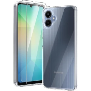M.TK Moveteck Samsung Galaxy A06 Kılıf Kamera Çıkıntılı Korumalı Yumuşak Şeffaf Silikon + 9h Ekran Koruyucu Cam Set 2in1