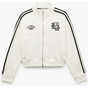 Fermuarlı Cepli Biyeli Kolej Baskılı Sweatshirt