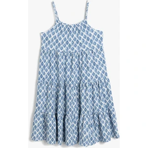 Ince Askılı Etnik Desenli Mini Elbise