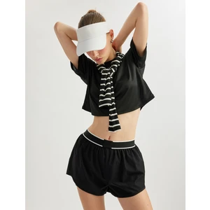 Kısa Kollu Crop Bisiklet Yaka Spor Tişört
