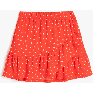 Fırfır Detaylı Beli Lastikli Puantiyeli Mini Etek