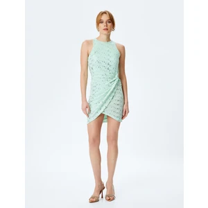 Simli Halter Yaka Kolsuz Bodycon Mini Elbise