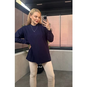 Lacivert Yarı Boğazlı Fitilli Oversize Kazak