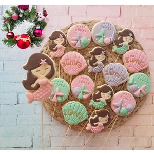 Tatlı Armağanlar Deniz Kızı İstiridye ve Deniz Kabukları Konsept Doğum Günü Butik Kurabiye - 20 Adet