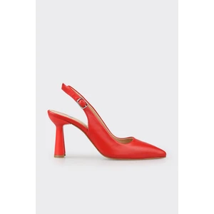 Kırmızı Deri Kadın Topuklu Ayakkabı