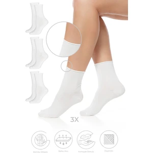 Bambu Kadın Lastiksiz Beyaz Soket Dikişsiz Premium Çorap 3'lü Paket / Iz Bırakmaz / Sıkmayan Çorap