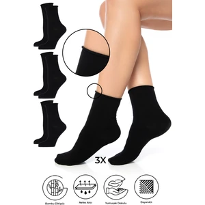 Bambu Kadın Lastiksiz Siyah Soket Dikişsiz Premium Çorap 3'lü Paket / Iz Bırakmaz / Sıkmayan Çorap