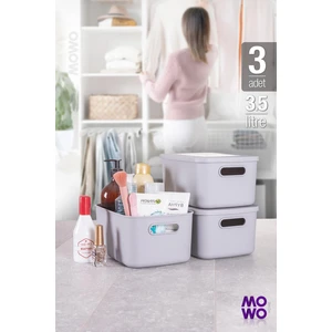 Mowo Home Retro Box 3'lü Gri 3,5 Lt Çok Amaçlı Düzenleyici Kapaklı Saklama Kutu, Organizer, Storage