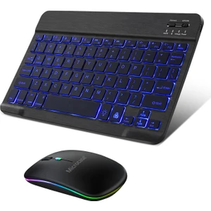Tablet Telefonlar Için Rgb Işıklı Şarjlı Bluetooth Klavye + Mouse  AL4884
