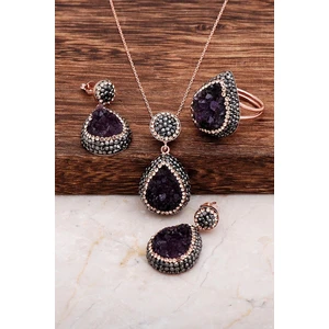 Sümer Telkari Ametist Taşlı Rose Gümüş Set 2007