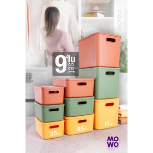 Mowo Home Retro Box 9’lu Mix Çok Amaçlı Düzenleyici Kapaklı Saklama Kutu, Organizer, Storage