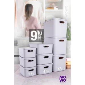 Mowo Home Retro Box 9’lu Gri Çok Amaçlı Düzenleyici Kapaklı Saklama Kutu, Organizer, Storage