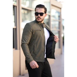 Erkek Haki Su ve Rüzgar Geçirmez Slim Fit Astarlı Mevsimlik Mont