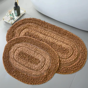 Bonny Home Doğal Pamuklu Spagetti Oval Kahve 2'li Banyo Paspası Seti Banyo Halısı Klozet Takımı
