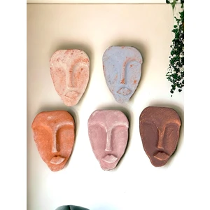 El Yapımı Taş Heykel Soyut Yüz Maske 5'li Set, Modern Eskitme Soyut Duvar Dekoru