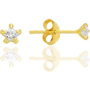 Gümüş Zirkon Taşlı, Altın Yaldızlı, Yıldız Kesim 3 mm Tektaş Küpe SGTL12735GOLD