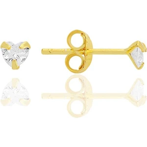 Gümüş Zirkon Taşlı, Altın Yaldızlı, Kalp Kesim 3 mm Tektaş Küpe SGTL12738GOLD