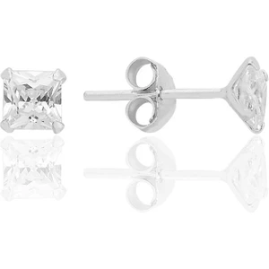 Gümüş Zirkon Taşlı, Kare (Prenses) Kesim 4 mm Tektaş Küpe SGTL12742RODAJ