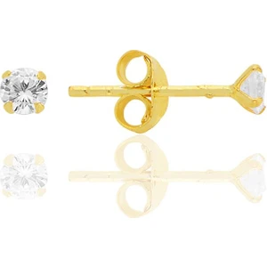 Gümüş Zirkon Taşlı, Altın Yaldızlı, Yuvarlak Kesim 3 mm Tektaş Küpe SGTL12744GOLD