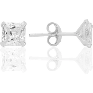 Gümüş Zirkon Taşlı,kare (Prenses) Kesim 5 mm Tektaş Küpe SGTL12743RODAJ