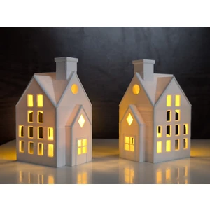 Kış Evleri 2'li Set Dekoratif Noel Evleri Tealight Mumluk