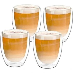Mis Kitchen  Çay ve Kahve Bardak Seti 4 Adet 300  ml Çift Cidarlı Cam Bardak - Latte Kahve Bardağı - Meyve Suyu Bardağı