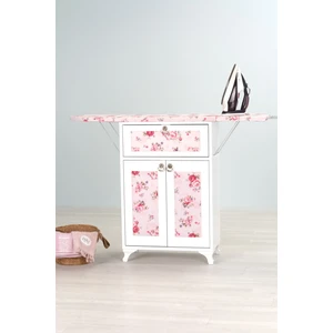 Mistik Home Rose Beyaz Katlanır Dolaplı Ütü Masası Pembe Çiçek Desenli