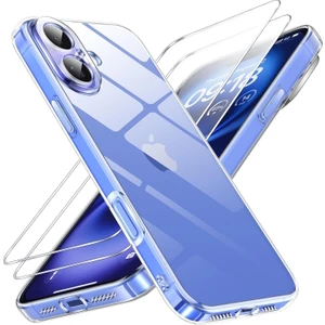 M.TK Moveteck iPhone 16 Plus Kılıf Kamera Çıkıntılı Korumalı Yumuşak Şeffaf Silikon + 9h Ekran Koruyucu Cam Set 2in1