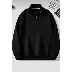 Dik Yaka Yarım Fermuarlı Düz Kazak Sweatshirt