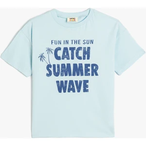 Oversize Tişört Kısa Kollu Bisiklet Yaka Yaz Baskı Detaylı Pamuklu