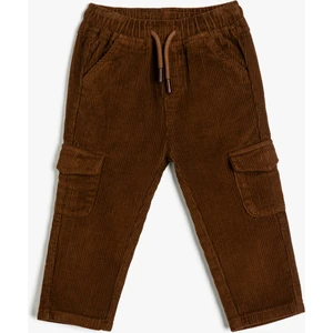 Kargo Pantolon Fitilli Kadife Beli Bağlamalı Cepli Pamuklu