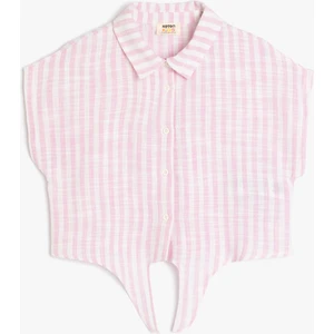 Bağlama Detaylı Kısa Kollu Gömlek Yaka Bluz