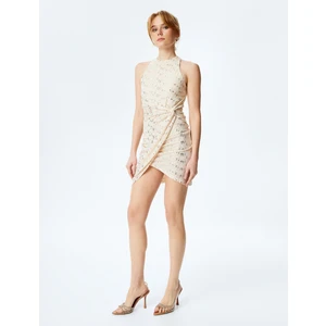 Simli Halter Yaka Kolsuz Bodycon Mini Elbise