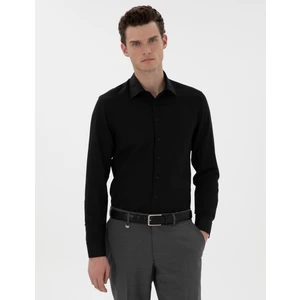 Pierre Cardin Erkek Siyah İtalyan Yaka Armürlü Uzun Kollu Gömlek 50303375-VR046