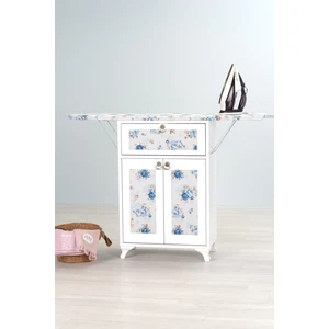 Mistik Home Rose Beyaz Katlanır Dolaplı Ütü Masası Mavi Çiçek Desenli