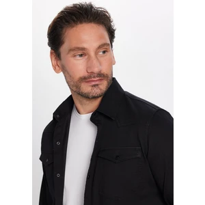 Slim Fit %100 Pamuk Çift Cepli Siyah Denim Gömlek