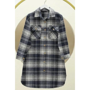 Çift Cepli Ekose Desen Oduncu Gömleği-Lacivert