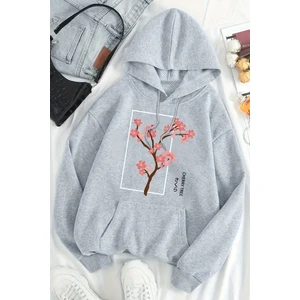Uygun Tarz Cherry Tree Baskılı Oversize Sweatshirt