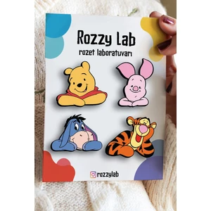 Rozzy Lab Winnie The Pooh 4lü Rozet Set - Piglet Tigger Too Tiger - Eeyore Eşek - Pinler - Yaka Çanta Aksesuar
