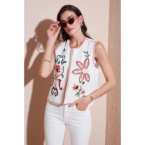 Pamuklu Regular Fit Çiçekli Nakış Işlemeli Yelek Bayan Yelek 676292