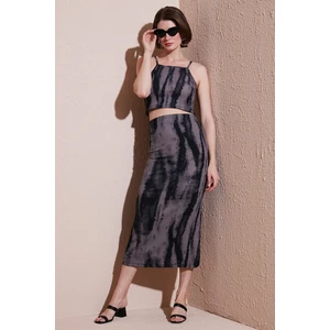 Slim Fit Ip Askılı Yırtmaçlı Midi Alt-Üst Takım Bayan Takım 5869021