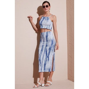 Slim Fit Ip Askılı Yırtmaçlı Midi Alt-Üst Takım Bayan Takım 5869021