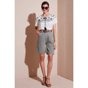 Pamuklu Relaxed Fit Yüksel Bel Kemerli Gabardin Short Bayan Şort 668YP4710