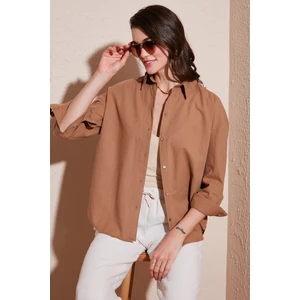 Pamuklu Regular Fit Uzun Kollu Düz Gömlek Kadın Gömlek CF25S168305