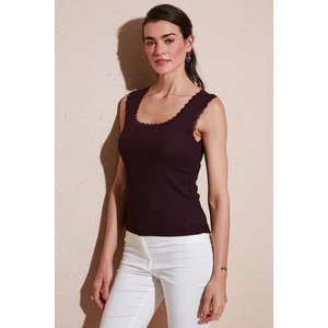 Slim Fit Kalın Askılı Dantelli Kare Yaka Bürümcük Atlet Bayan Atlet 5864979