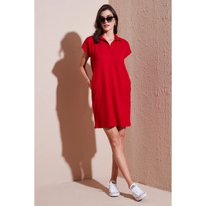 Regular Fit Polo Yaka Mini Elbise Bayan Elbise 5866153