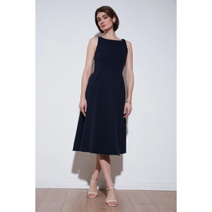 Bisiklet Yaka Regular Fit Cepli Pileli Midi Elbise Bayan Elbise 6051963
