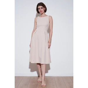 Bisiklet Yaka Regular Fit Cepli Pileli Midi Elbise Bayan Elbise 6051963