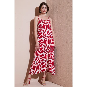 Desenli Midi Boy Oversize Fit Bağlamalı Ip Askılı Bisiklet Yaka Elbise Bayan Elbise 5869009