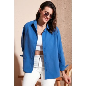 Pamuklu Regular Fit Önü Kısa Arkası Uzun Oval Kesim Gömlek Kadın Gömlek CF25S163867
